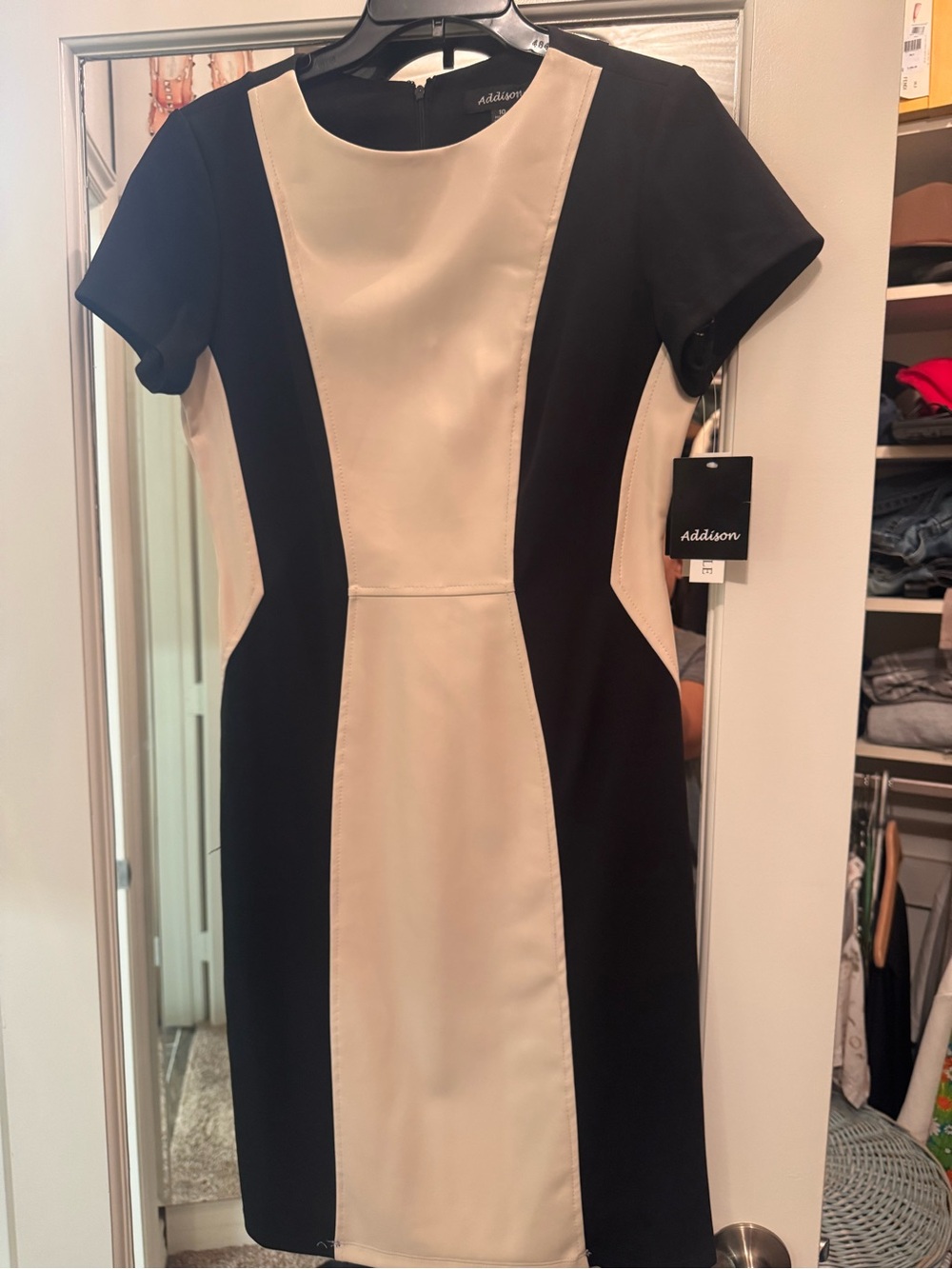 Black and Cream Colorblock Sheath Dress